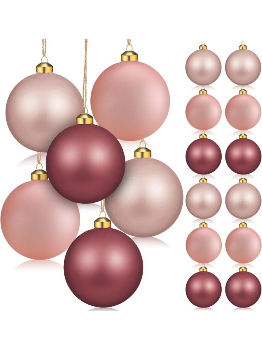 12 Pcs 4" Matte Pink Glass Christmas Ornaments - Elegant Holiday Decor Set